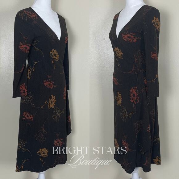 Rare Wrap Dress Alt ASO Lorelai Gilmore Girls Vintage Long Sleeve Brown Floral - Picture 6 of 11